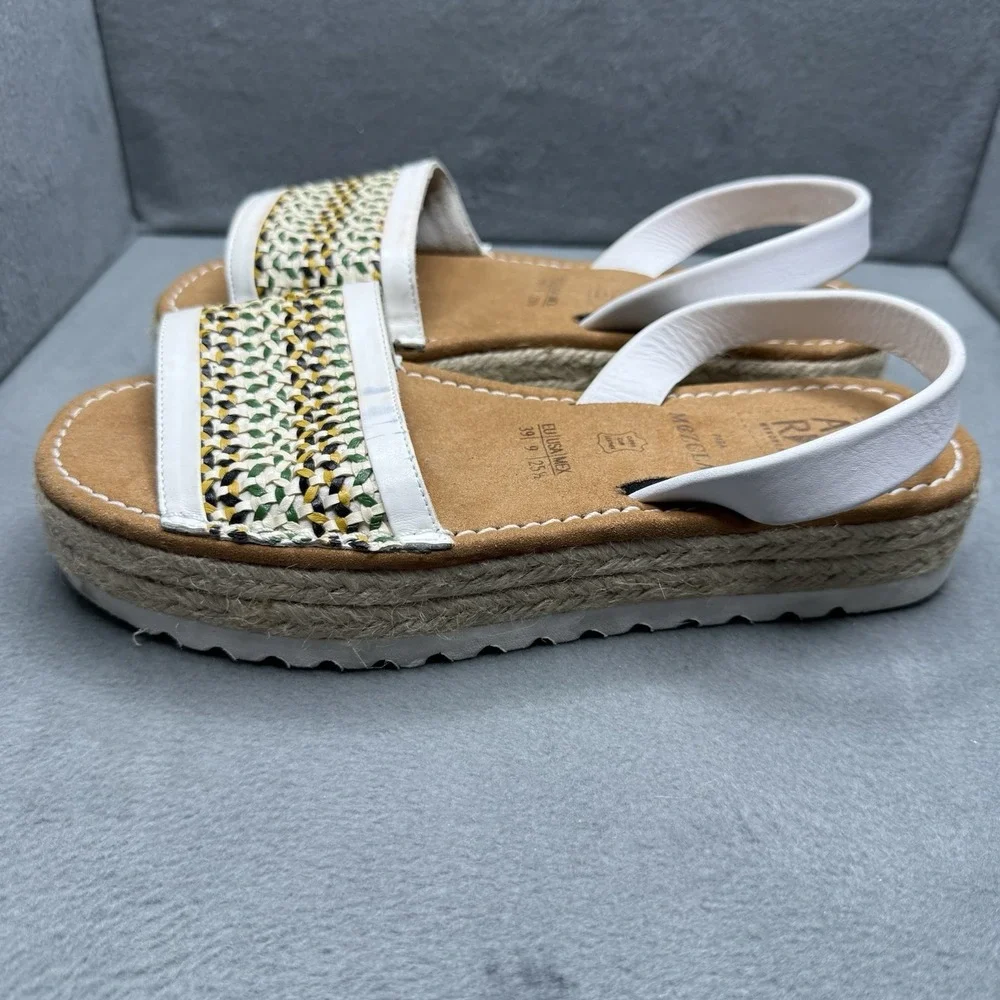 AVRK Menorca Mezcla Women's 9 White Leather Woven Espadrille Platform Sandals